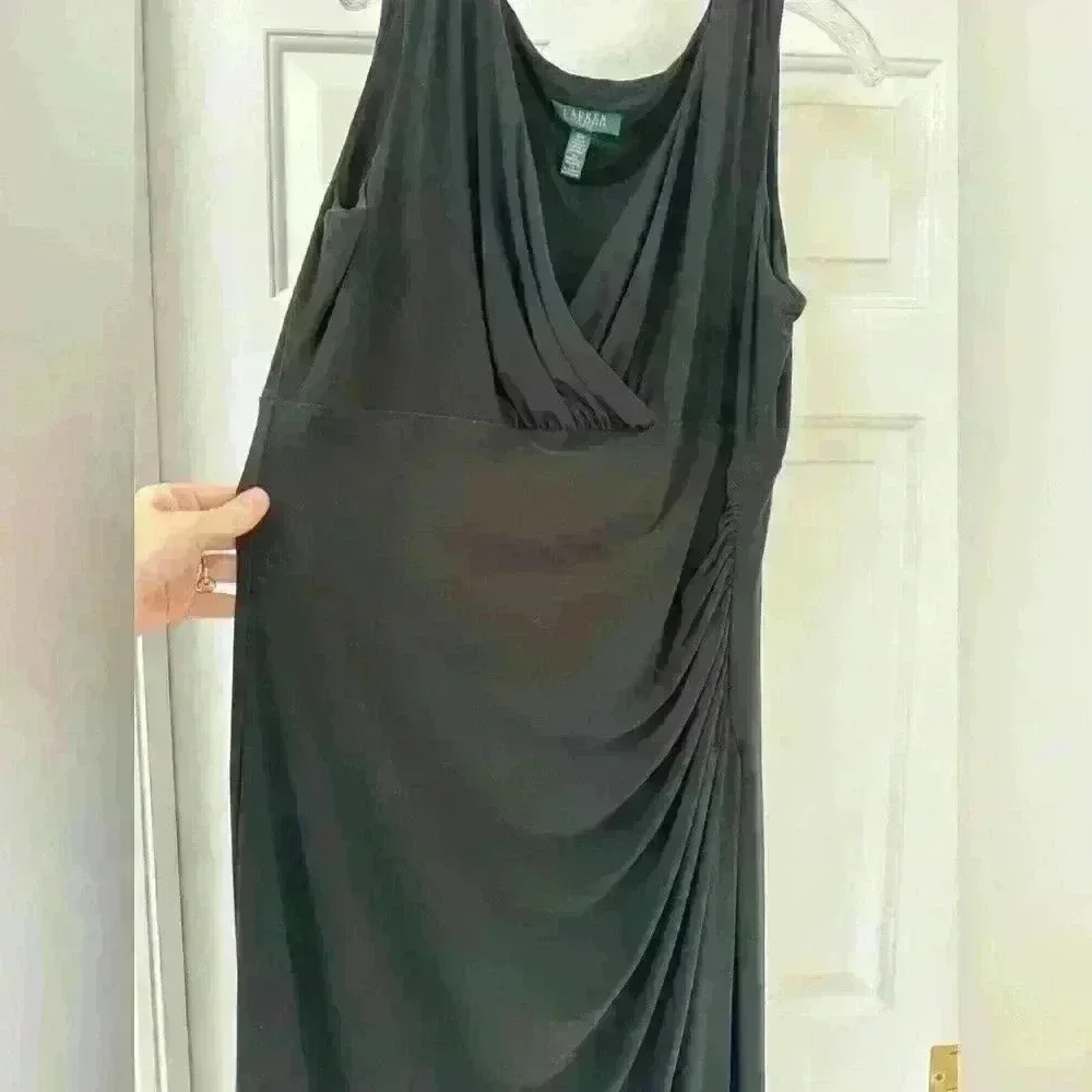 Lauren Ralph Lauren‎ Black Sleeveless Faux Wrap Dress With Ruching Size 16W